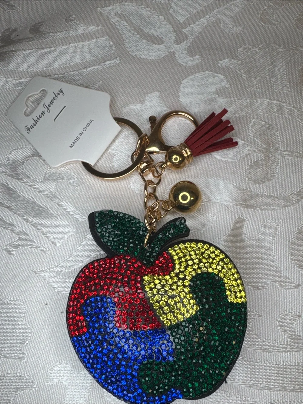 New Autism Multicolor Apple Crystal Keychain with Red Tassel